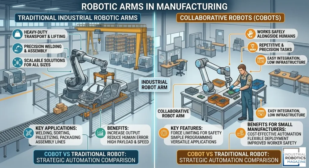 cobots vs industrial robotic arms